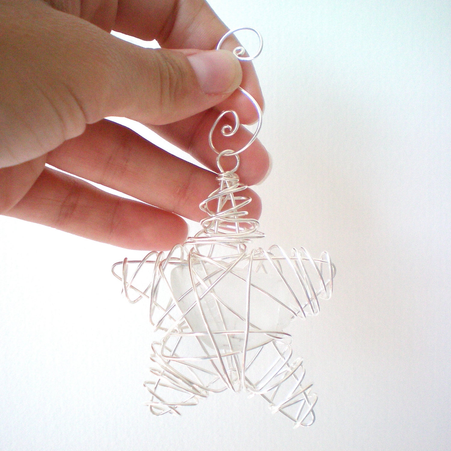 white sea glass star decoration, sun catcher, christmas tree ornament