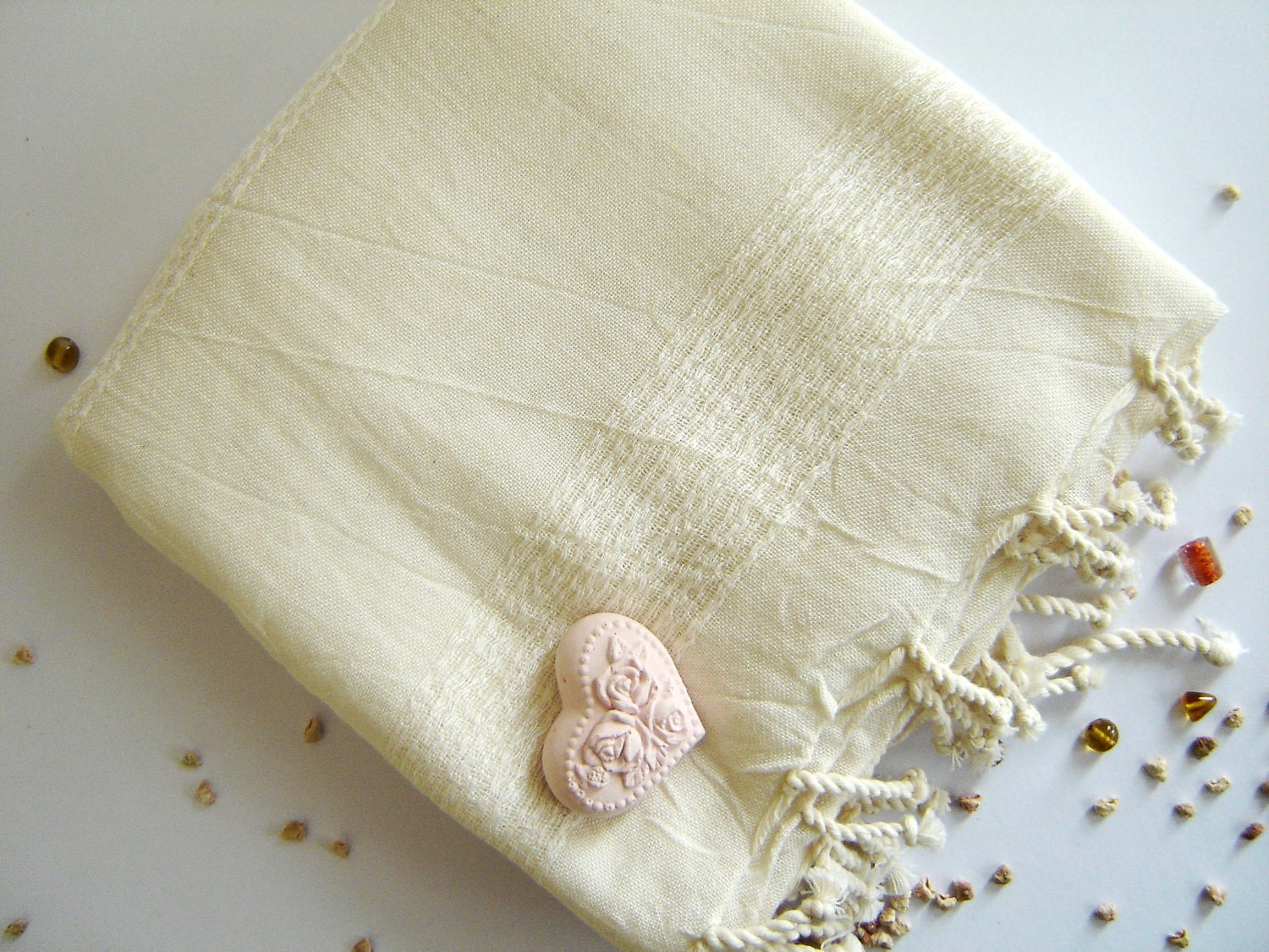 Organic Silk-Cotton Elegant Beach Towel, Pareo, Sarong, on the boat, Peshtemal, White