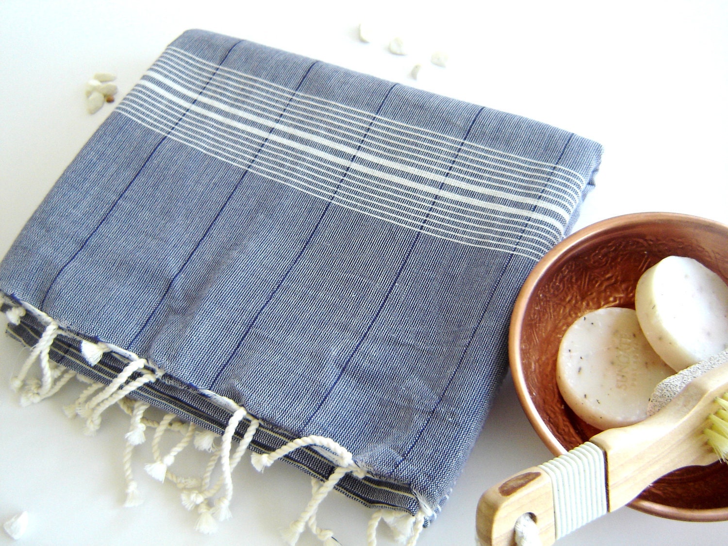 Ultrathin Turkish Towel, Pareo, Sarong on the boat, Peshtemal, Bamboo and Cotton, Blue
