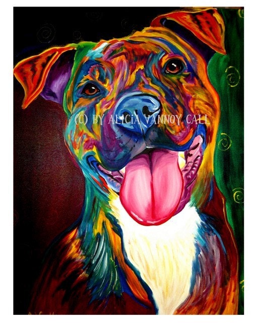 Colorful Pet Portrait Pit Bull Art Dog Print 8x10 by Alicia VanNoy Call