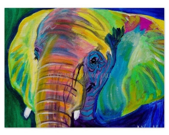 Colorful Elephant Animal Art Print 11x14 by Alicia VanNoy Call