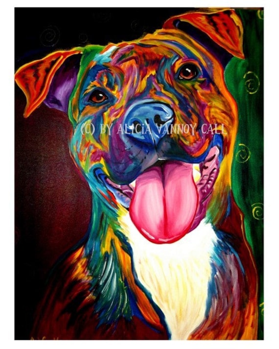 Colorful Pet Portrait Pit Bull Art Dog Print 8x10 by Alicia VanNoy Call