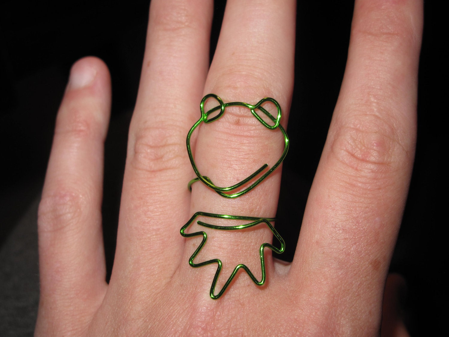 Wire Wrapped Kermit The Frog MADE to ORDER Adjustable Ring Medium
