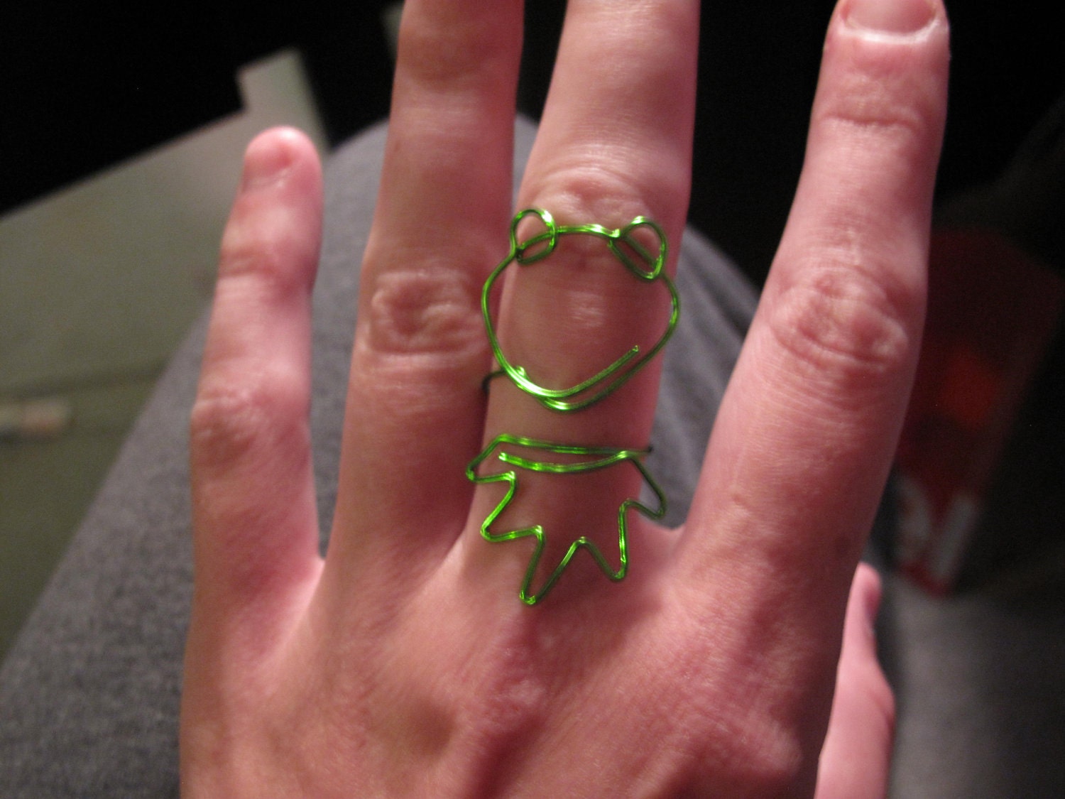Wire Wrapped Kermit The Frog MADE to ORDER Adjustable Ring Medium