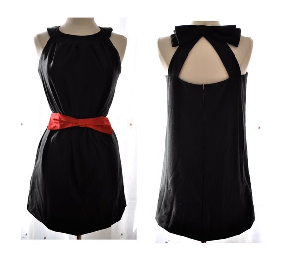 Breakfast at Tiffany's A-line Bow Dress in Black Raw Silk Made-to-Order by Anjou - Wedding, Party, Formal, Holiday