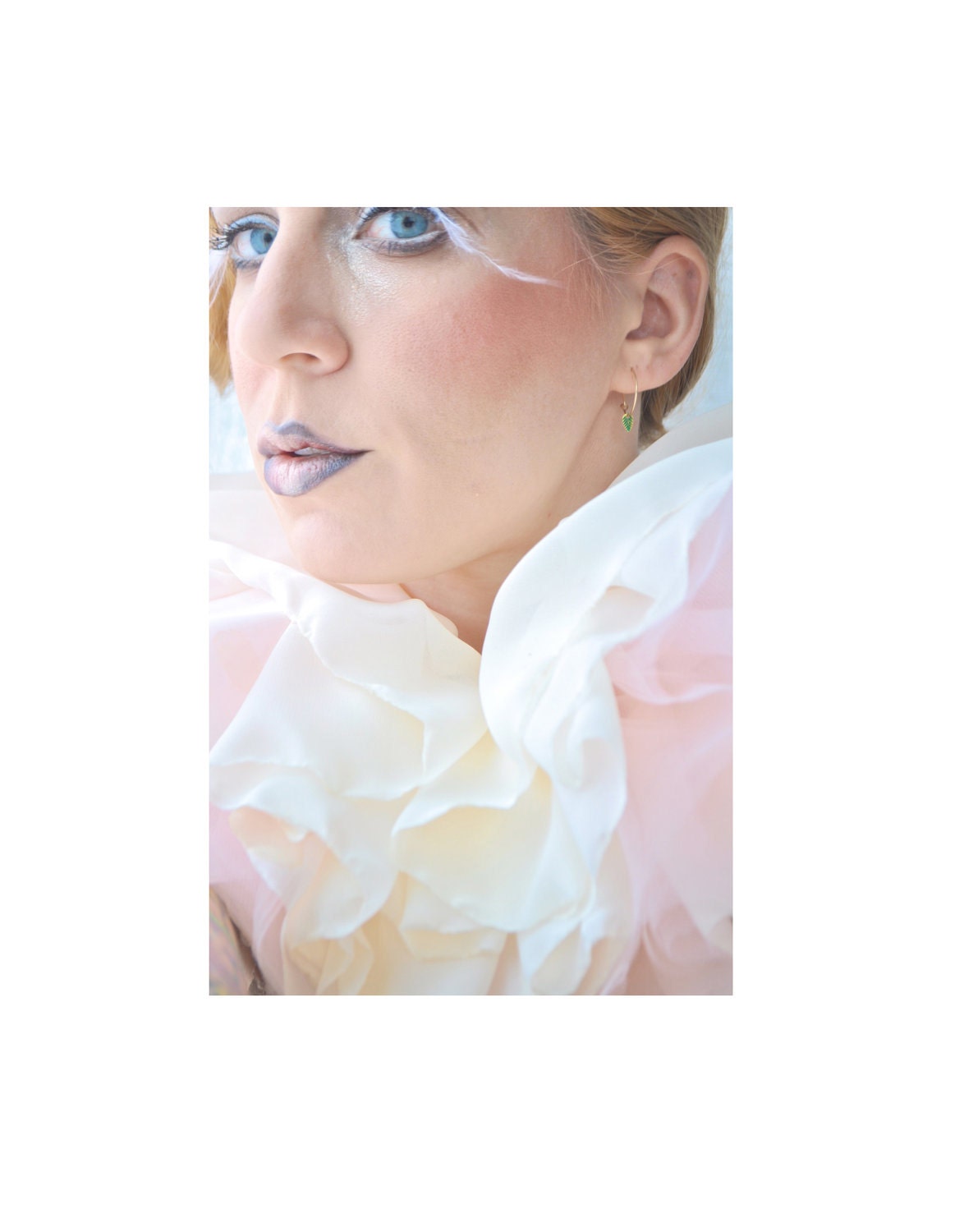 Petals Pierrot Collar in Pink and Creme Chiffon and Tulle Ruffles by Anjou for Wedding, Costume, Whimsy