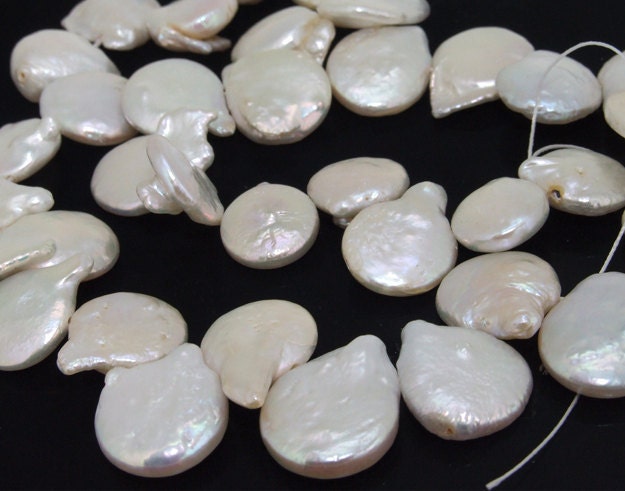 Luster Loose Coin freshwater cultured Pearl beads FULL STRAND 14"