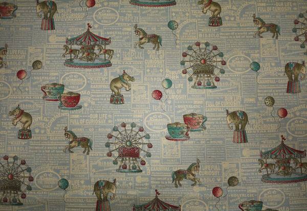 Merry go round, on pale blue, fat quarter, cotton linen blended fabric