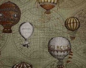 Hot air ballon, on tan, fat quarter, pure cotton fabric