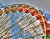 Carnival Photography, Ferris Wheel on Summer Afternoon, Amusement Park, HDR, Red, Home Decor, Art Print, Photograph, 6X9