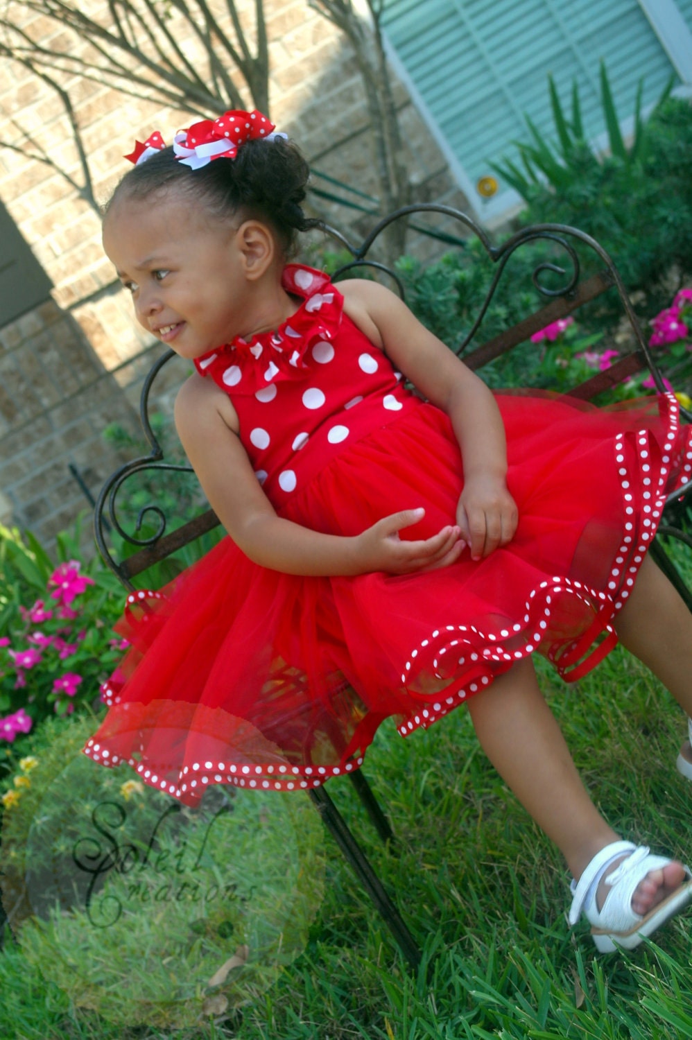 Minnie Mouse Themed Tutu Dress In Pink Polka Dots