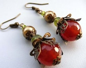 Red agate green peridot sale earrings drop dangle earrings, gemstone cluster ,June birthstone, boho gothic vintage mothers day