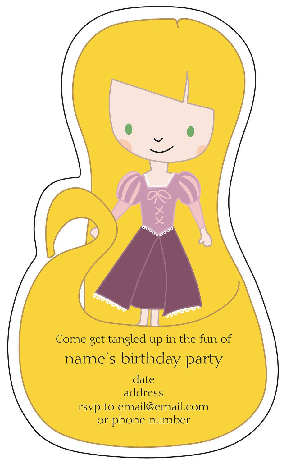 Printable Tangled Rapunzel birthday party invitations