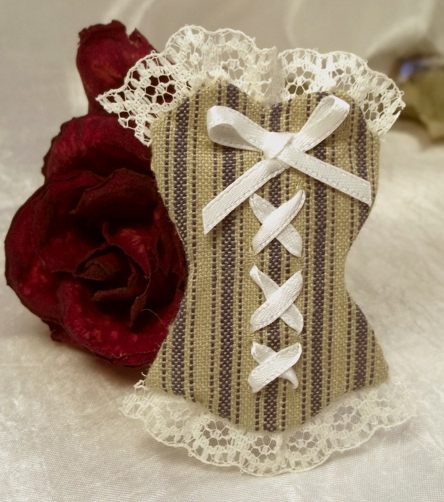 Ticking Stripe Corset Brooch Pin