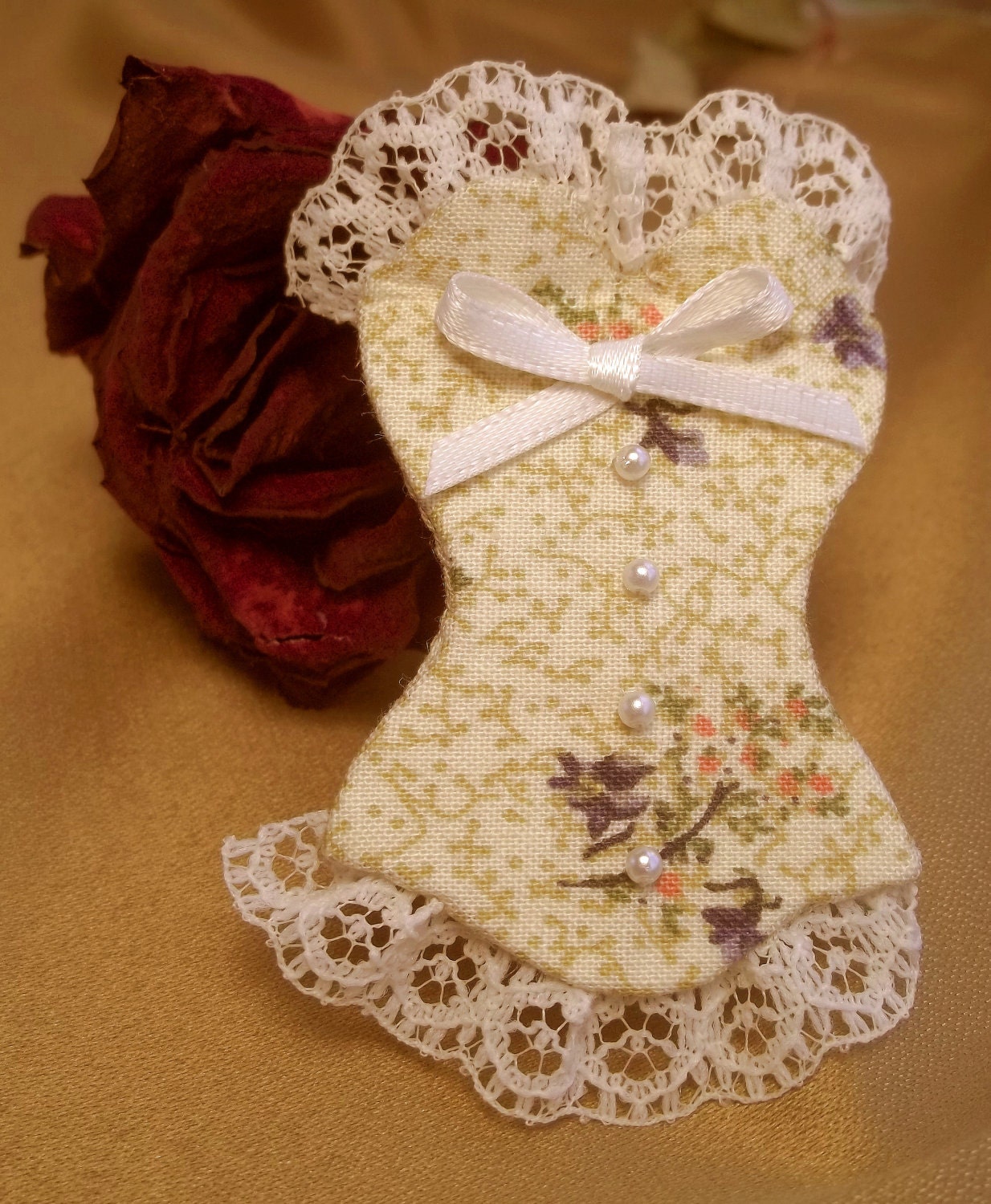 Floral Calico Corset Brooch Pin
