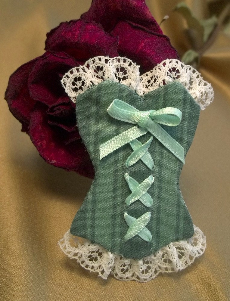Green Striped Corset Brooch Pin