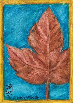 Copper Canada Maple Tree Leaf Painting ACEO art Brandy Woods