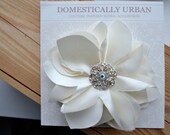 Bridal Flower Hair Clip - Ivory Satin - Vintage Pendant - 15% Sale