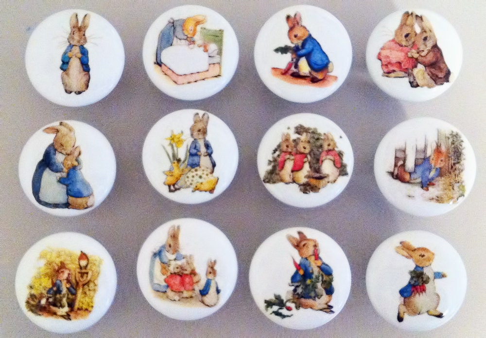 SET of 12 Beatrice Potter Peter Rabbit Knobs