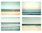 Ocean Horizon Photography Set - Four 5x7 Photographs - beach seascape ocean sea photography - mint green aqua blue turquoise teal beige