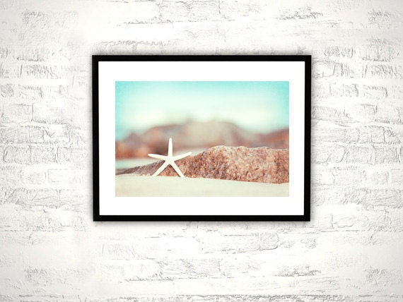 Seashore Photography - starfish beach photography coastal wall art aqua blue ocean decor white nautical - 8x12 Photograph, "Lucky Star"