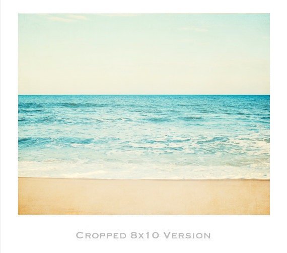 Beach Photography - ocean sea seascape landscape horizon - aqua blue beach beige - coastal wall art seashore - 8x12 Photograph, "Carefree"