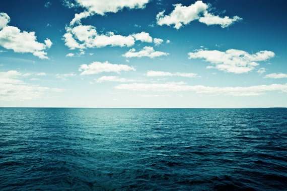 Ocean Photography - water sea navy dark blue seascape coastal wall art prints white clouds seashore, 8x12 Photograph, "The Spell of the Sea"