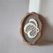 White Vintage Lace on Silver Grey Felt Wooden Brooch, Mahogany and Lace Series.