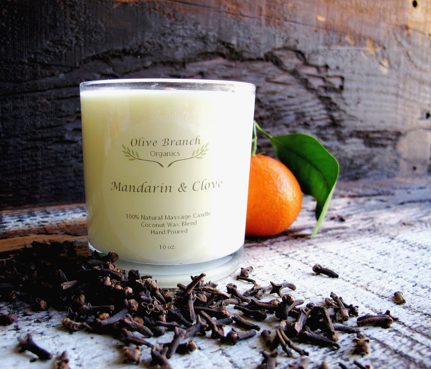 Organic Candle MANDARIN & CLOVE Vegan Coconut Wax massage Candle Essential Oils All Natural 10 oz.