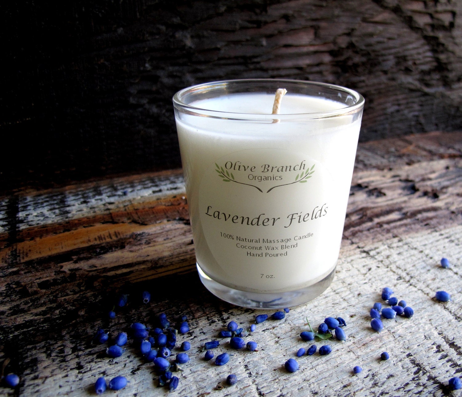 Organic Massage Candle LAVENDER FIELDS All natural Skin care Essential Oils 7 oz.