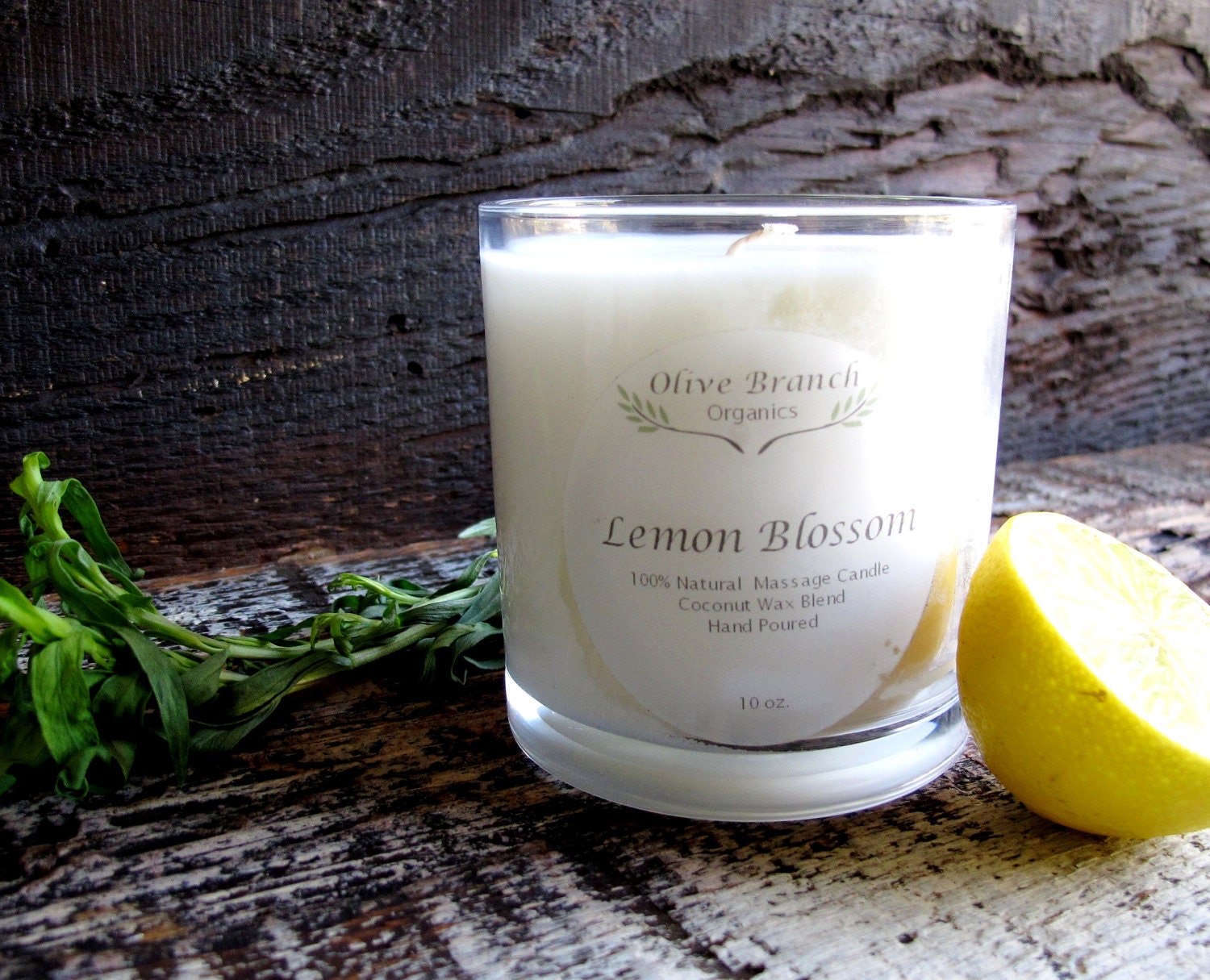 LEMON BLOSSOM Coconut Wax massage candle Organic Essential Oils All Natural 10 oz.