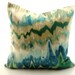 Silk ikat decorative pillow cover .Flamestich.Zigzag Waves. Green, Yellow And Turquoise