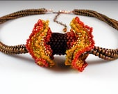 Beadweaving: Cute and Funky Peyote Ruffled Bead & Herringbone Rope - Earthtones, Orange, Golden Yellow