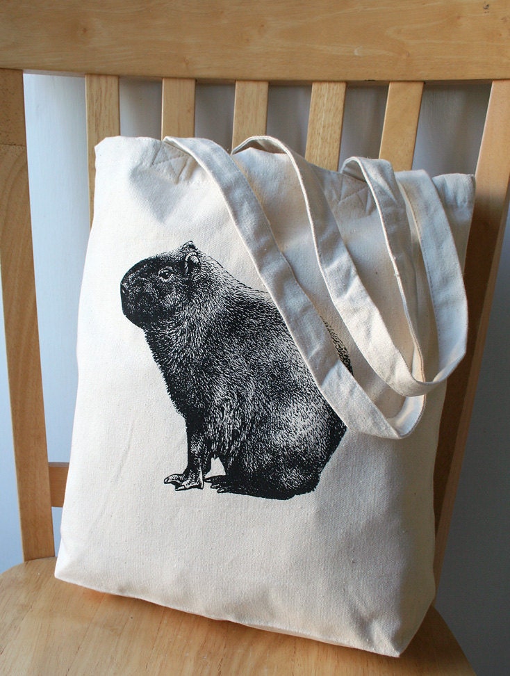 Capybara Screen Printed Canvas Tote Bag