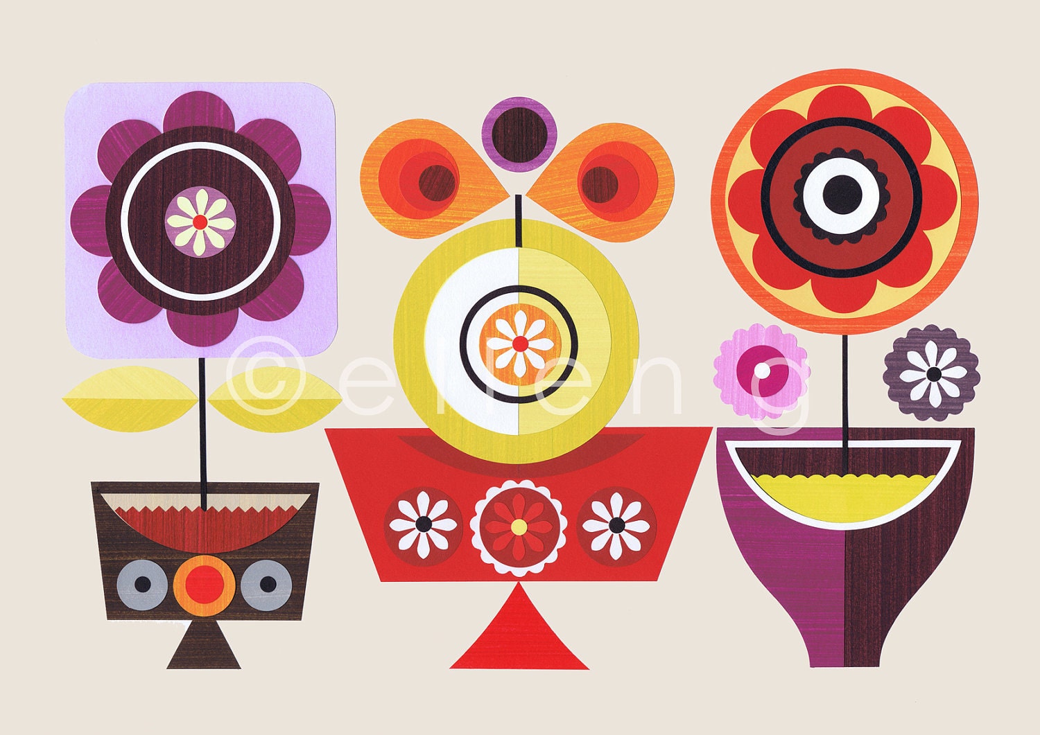 bight flowers print of paper cut