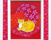 Red Tabby Cat Kitten original painting framed 13 x 15" Ruth Schindler