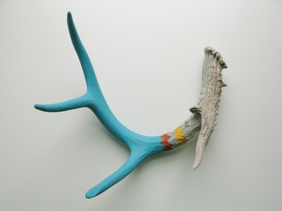 Blue, Orange, Gray and Yellow Chevron Antler