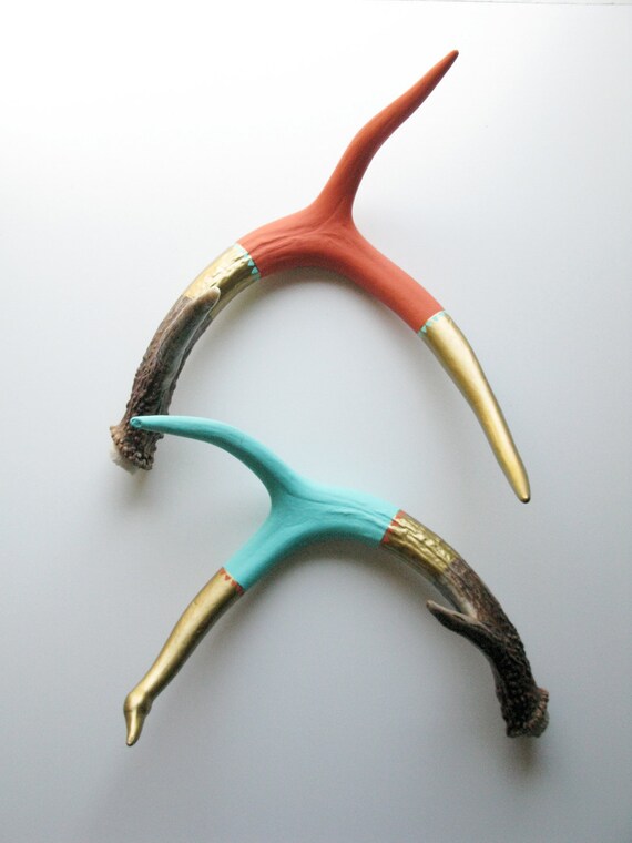 Gold, Aqua and Coral Tiny Triangle Antler SET