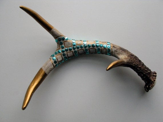 Bronze Painted & Turquoise Sequined Antler - Small