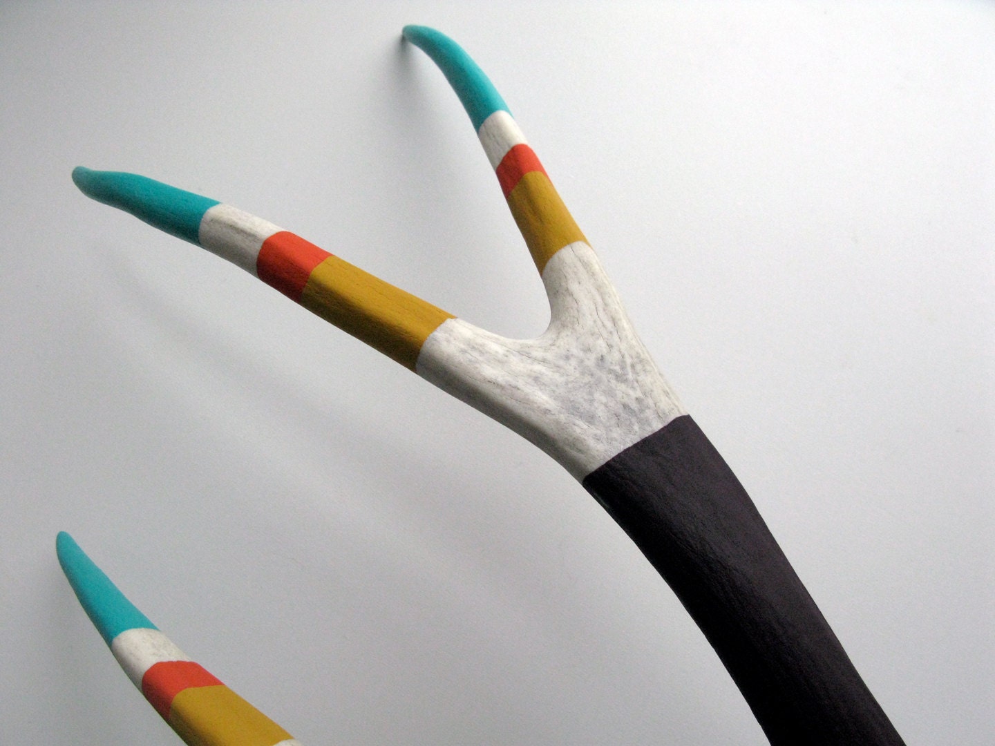Turquoise, Orange, Yellow and Purple Striped Mule Deer Antler