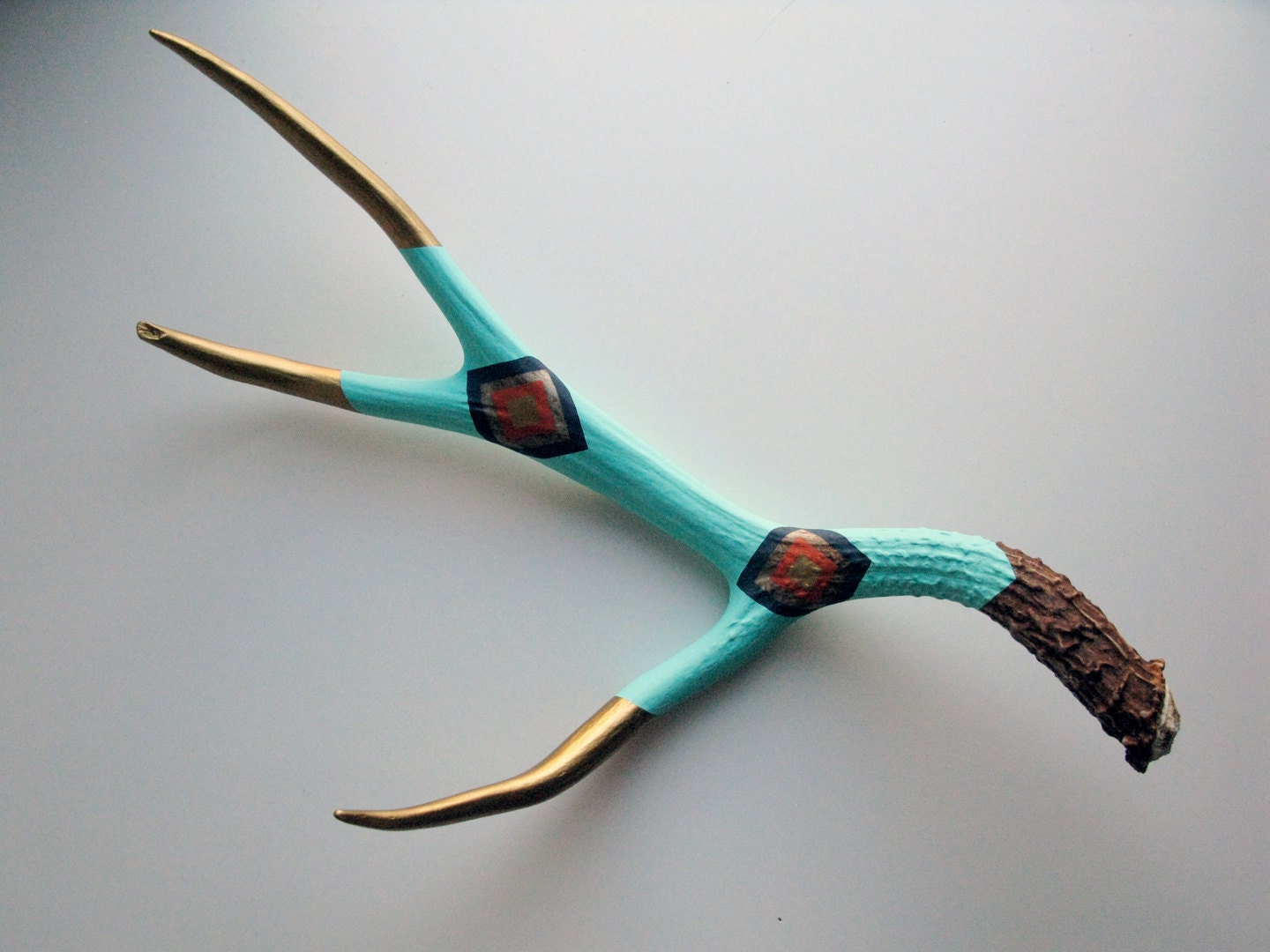 Aqua, Navy, Orange & Gold Diamond Painted Antler - Extra Large
