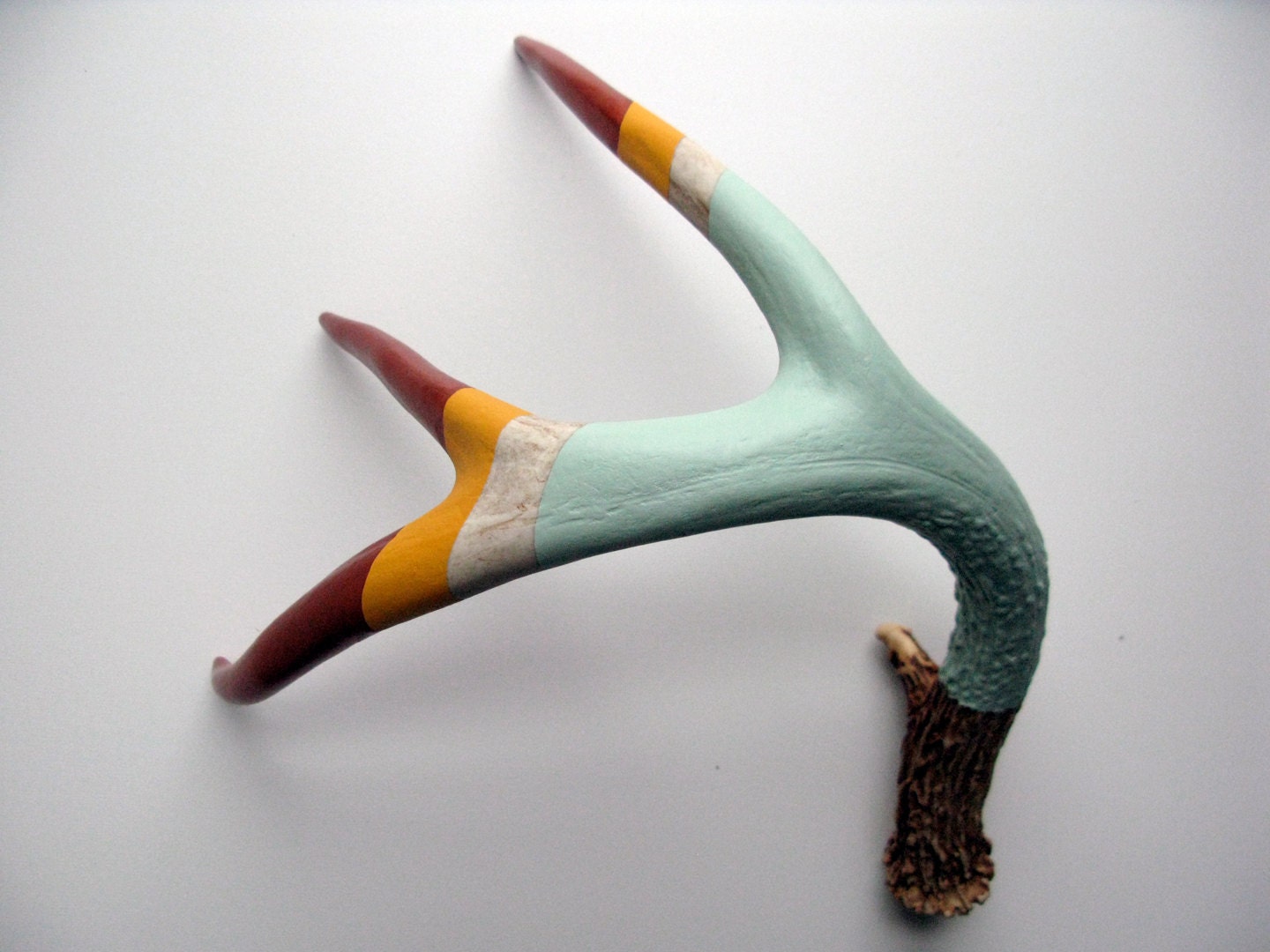 Copper, Yellow & Seafoam Striped Painted Antler - Large
