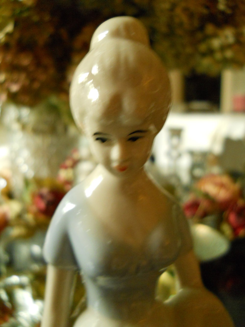 Porcelain Figurine Young Lady with Basket and Bread Feeding Ducks- Home Decor- Shabby Chic