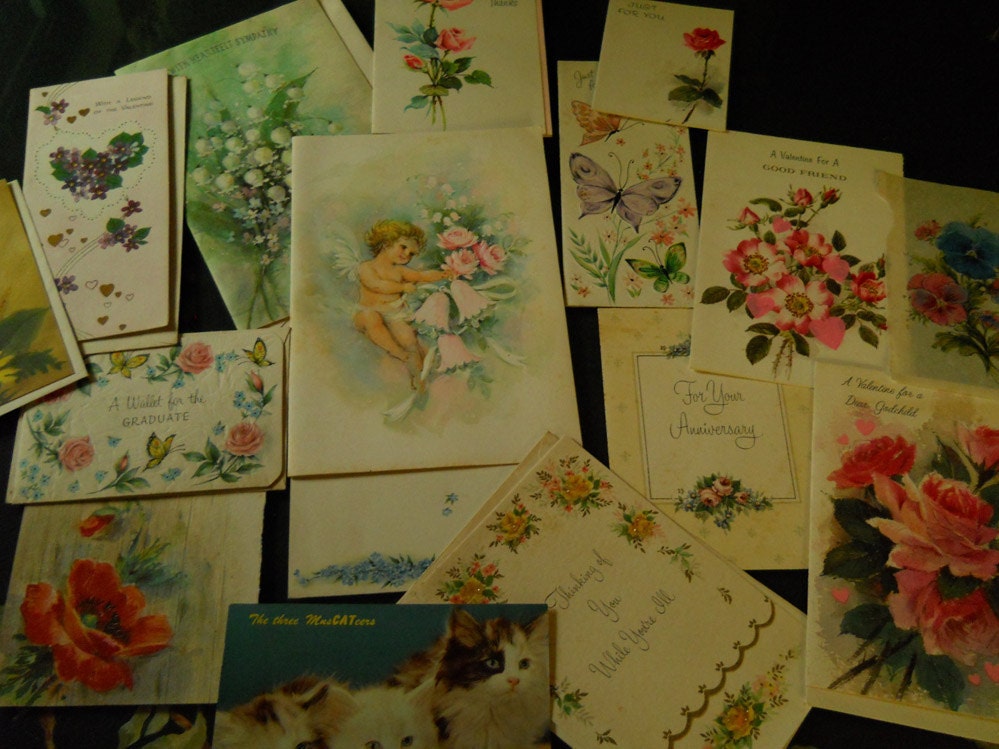 Lot of 16 Vintage Greeting Cards- Unused- 1 Post card- Most With Envelopes 2 Fronts of Cards