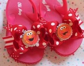 Bow Flip Flops --Made to Match Elmo hot pink and red -- hot pink flip flops with heel straps