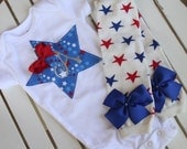 Baby Girl Outfit -- 4th Of July Outfit -- personalized ONESIE and LEG WARMERS -- order by 6/22