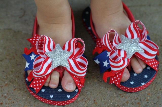 Stars and Stripes Bow Toddler Flip Flops - Red White and Blue flip flops -- 4th of July -- order by 6/22