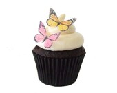24 Edible Butterflies - 24 Mini Pink and Yellow  - Cupcake Toppers Edible Paper Cake Decorations