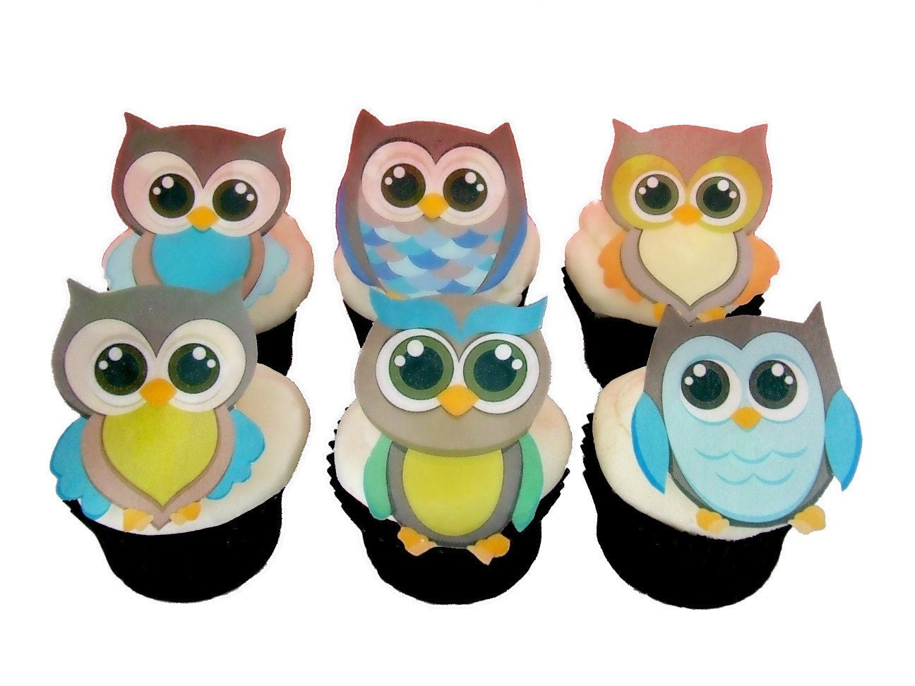 12 EDIBLE OWLS - Boys - Cupcake Toppers - Birthday Party Decorations - Cake Topper