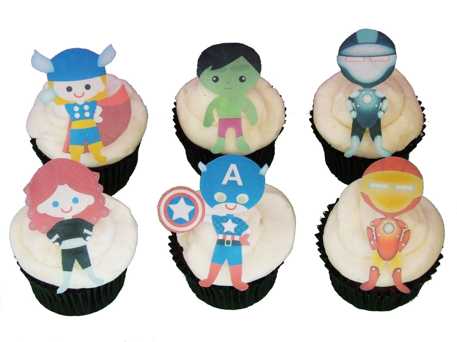 12 EDIBLE AWESOME SUPERHERO Cupcake Toppers - Superhero birthday Party - Cake Decorations
